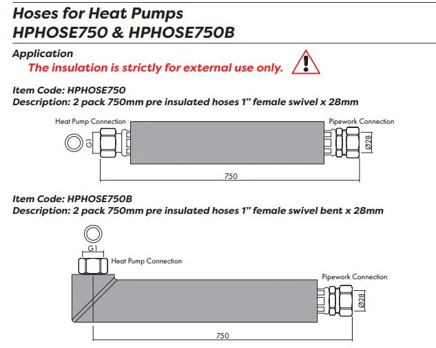 INTA 2 PACK 500MM PRE INSULATED HOSES 1 1/4" FEMALE SWIVEL ELBOW X 35MM - Image 4