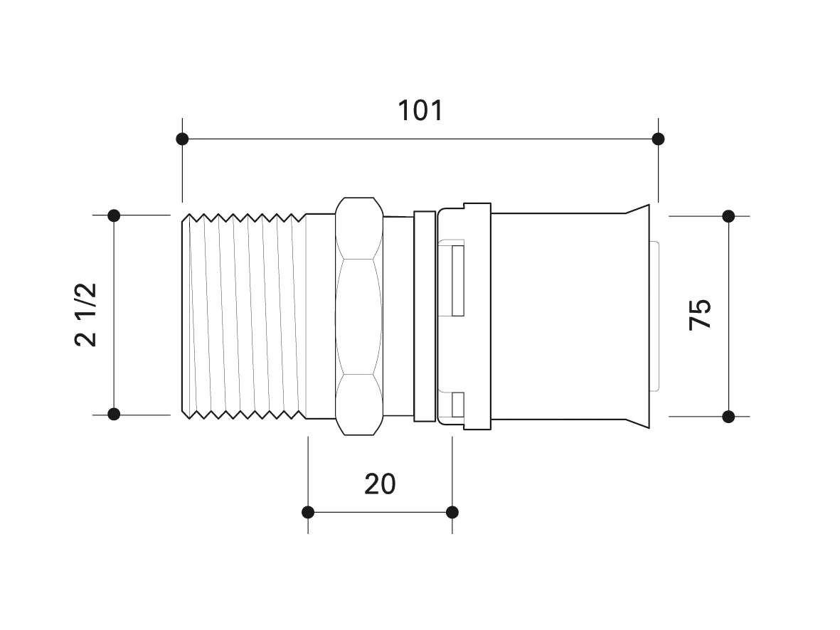Alpex L male thread adaptor 40mm, 50mm, 63mm, 75mm - 1½ Male Thread MT, 1¼ Male Thread MT, 2" Male Thread MT, 2½ Male Thread MT - Image 19