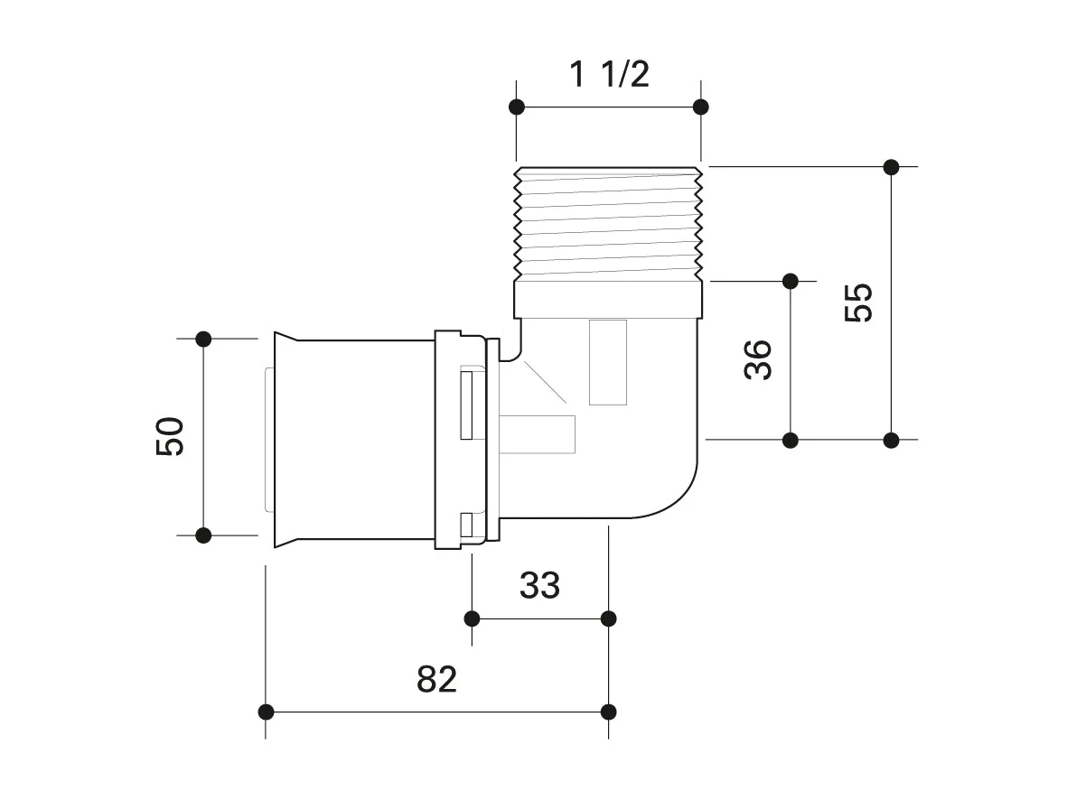 Alpex L male thread elbow 40mm, 50mm - 1½ Male Thread MT, 1¼ Male Thread MT Male Thread - Image 6