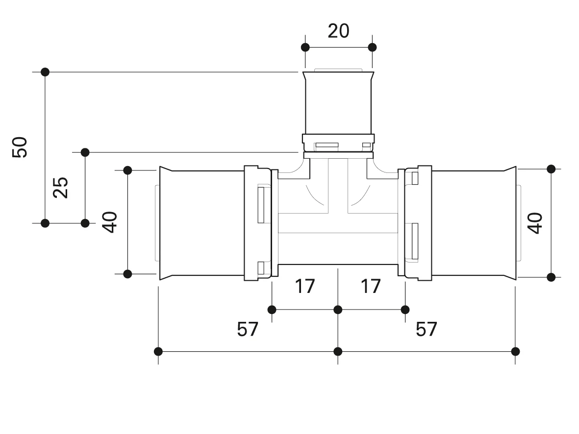 Alpex L PPSU T-piece 20mm, 32mm, 40mm, 50mm,  63mm,  75mm - Image 3