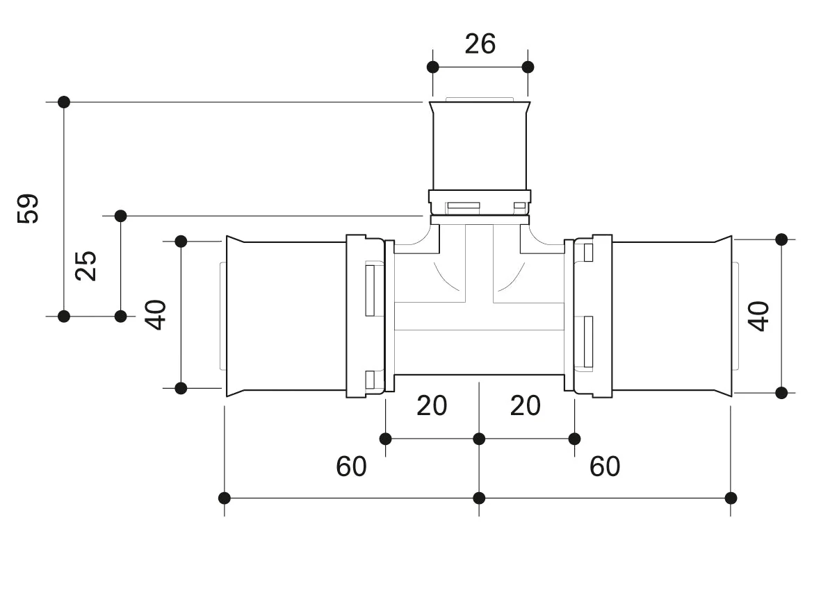 Alpex L PPSU T-piece 20mm, 32mm, 40mm, 50mm,  63mm,  75mm - Image 6
