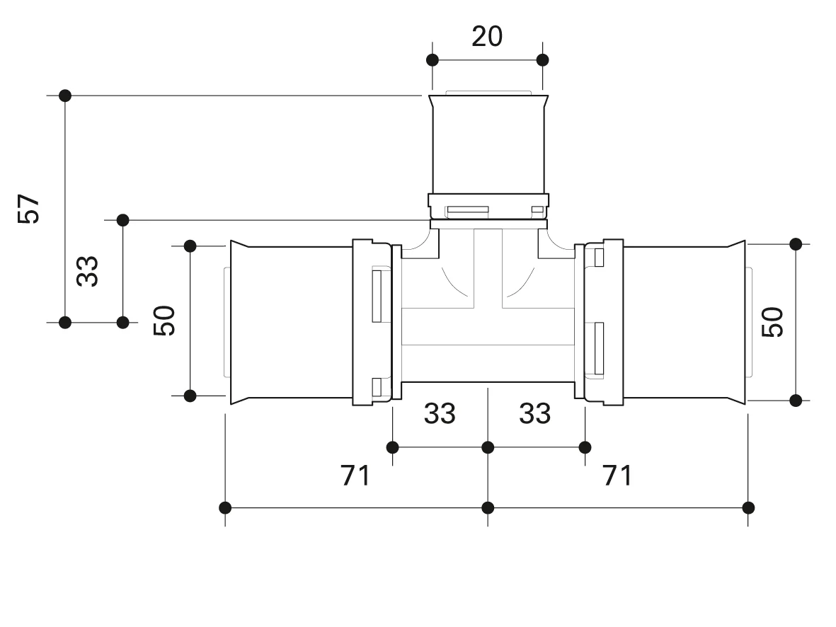 Alpex L PPSU T-piece 50mm - 20mm - 50mm - Image 3