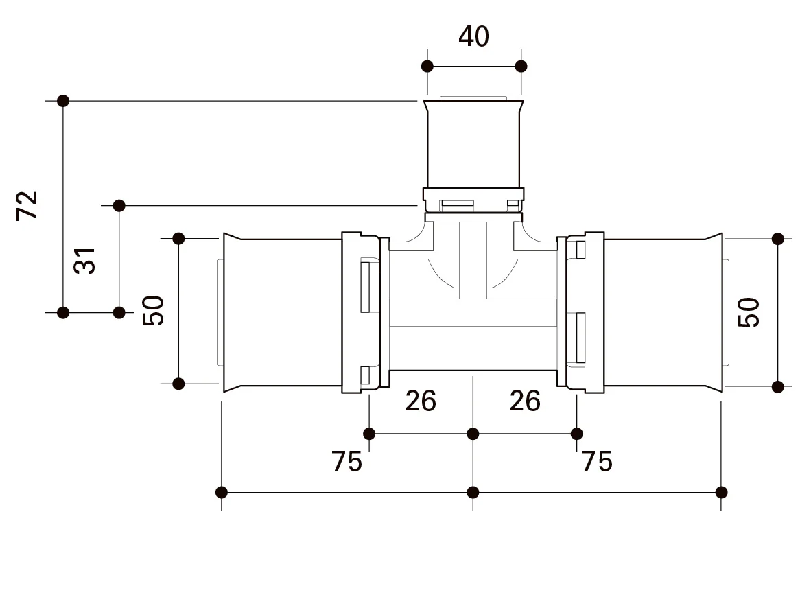Alpex L PPSU T-piece 50mm - 40mm - 50mm - Image 3