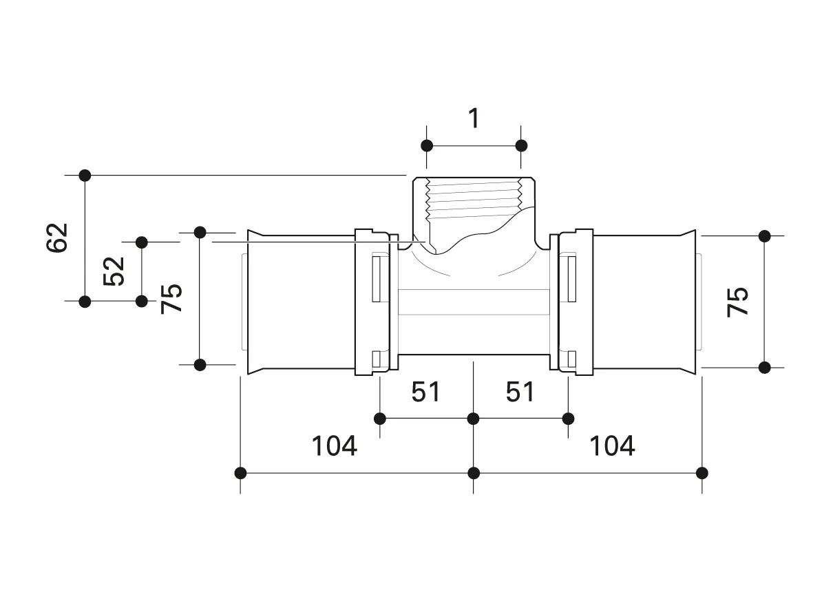 Alpex L T-adaptor 75mm - 1" Female Thread FT  - 75mm - Image 3