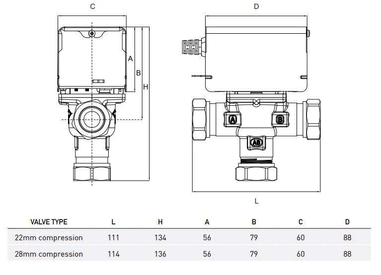 B328DIV - 3 Port 28mm Diverter Valve - Image 2