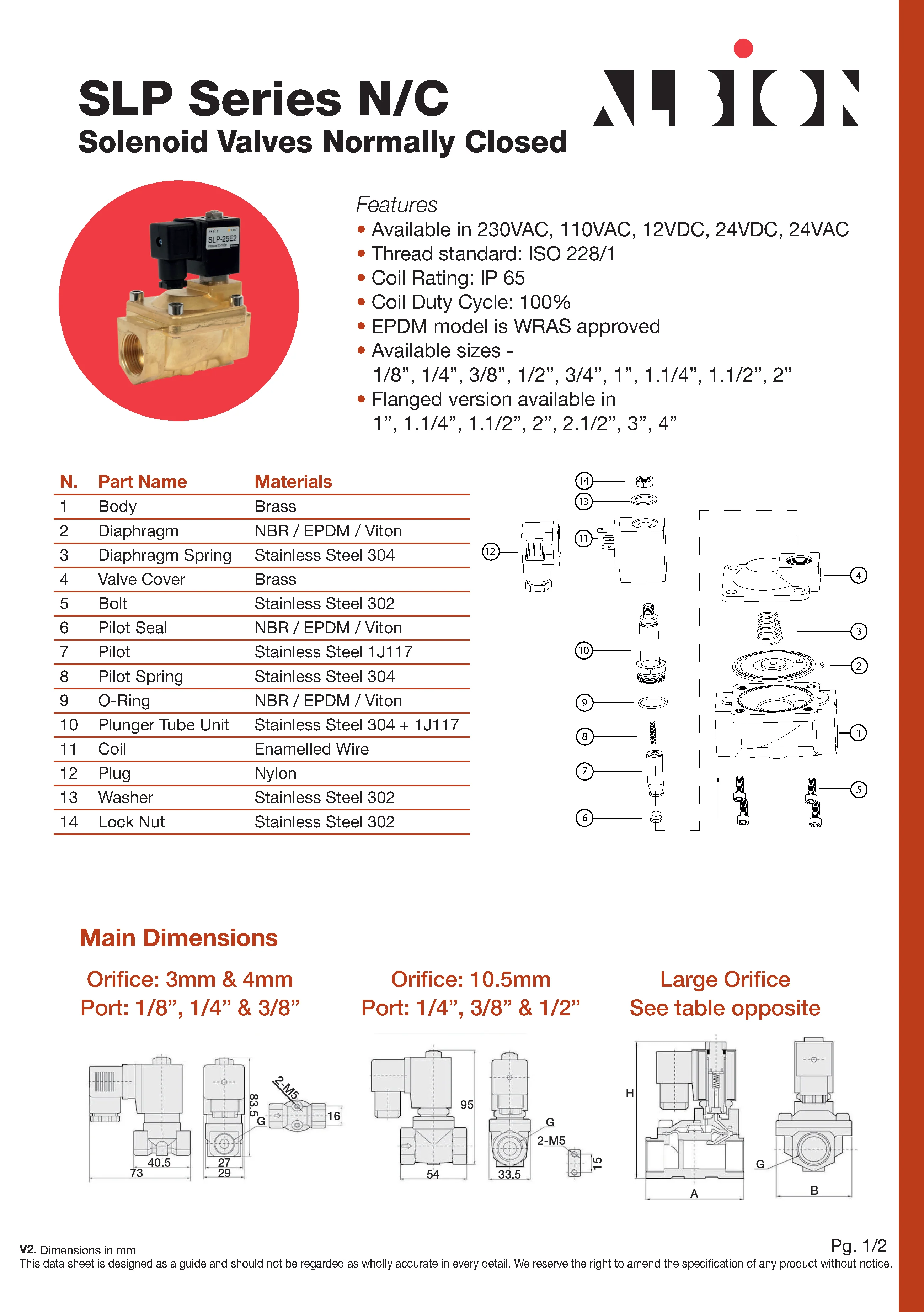Brass Solenoid Valve (Normally Closed): EPDM Diaphragm: Pilot Operated 2/2 way. 3/8inch - 2inch. - Image 2