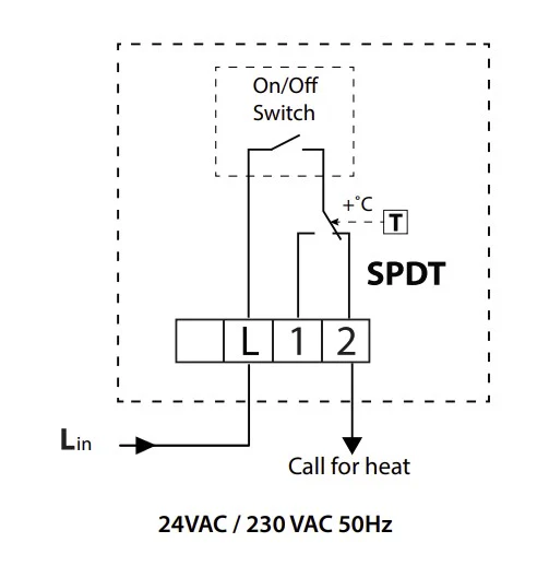 CM2S - 10(3)A 230 & 24Vac Mechanical Room Thermostat, 2 Wire c/w On/Off Switch - Image 2
