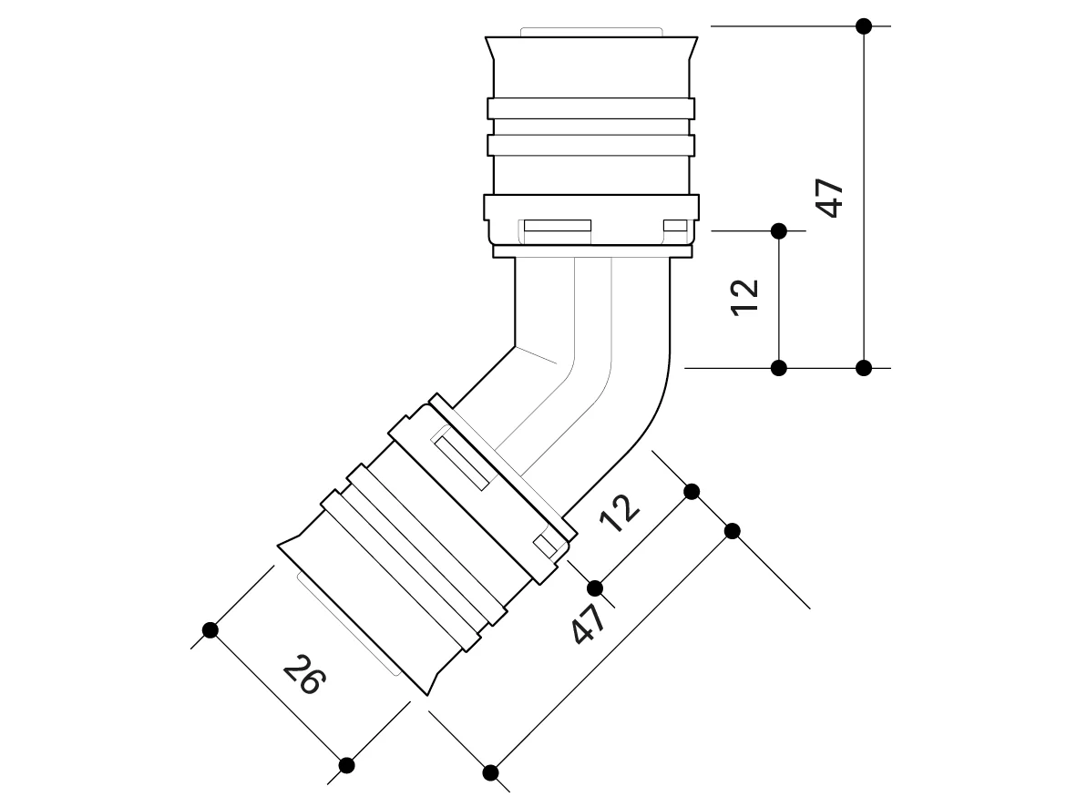 Fränkische Alpex-Duo XS Elbow 45 Degrees PPSU 26-26 - Image 3