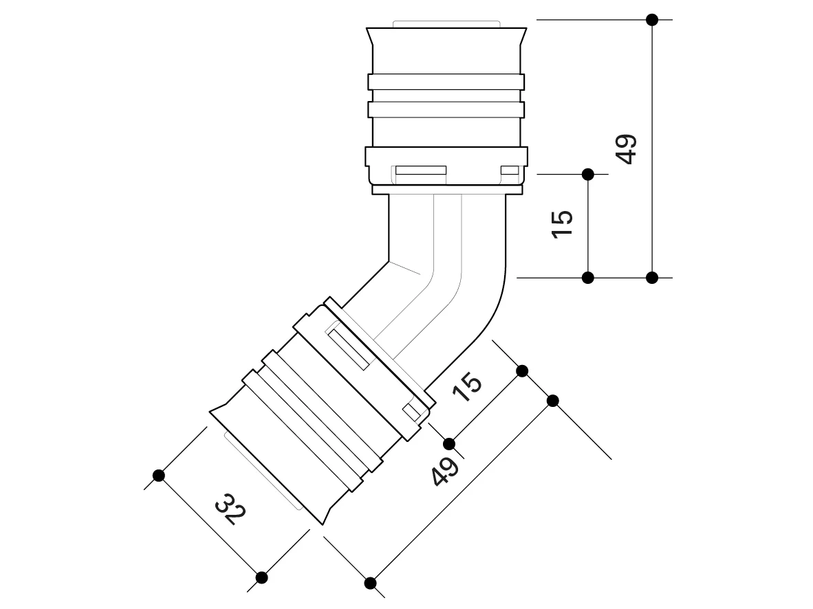 Fränkische Alpex-Duo XS Elbow 45 Degrees PPSU 32-32 - Image 3