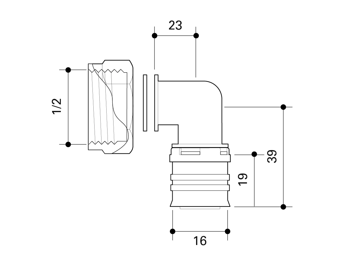 Fränkische Alpex-Duo XS Elbow Transition Coupling Flat-Sealing 16-G1/2 - Image 3