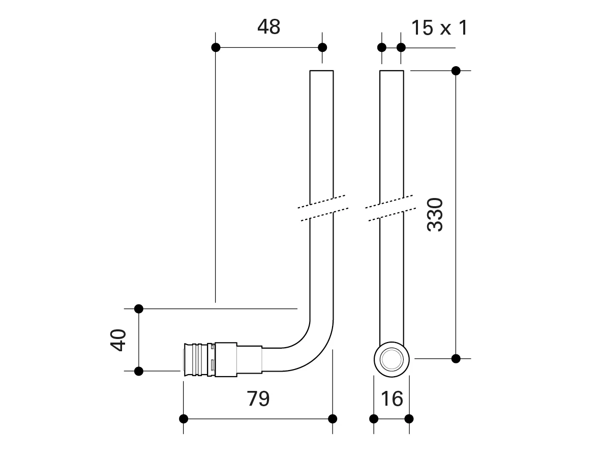Fränkische Alpex-Duo XS Radiator Connection Bend 16-15 Cu -330mm - Image 3