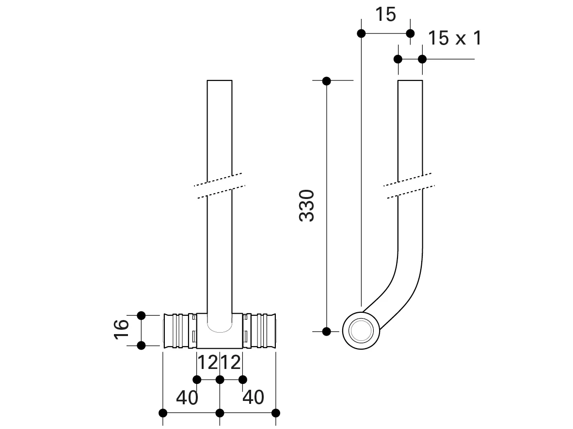 Fränkische Alpex-Duo XS Radiator Connection Tee 16-15 Cu -330 - Image 3