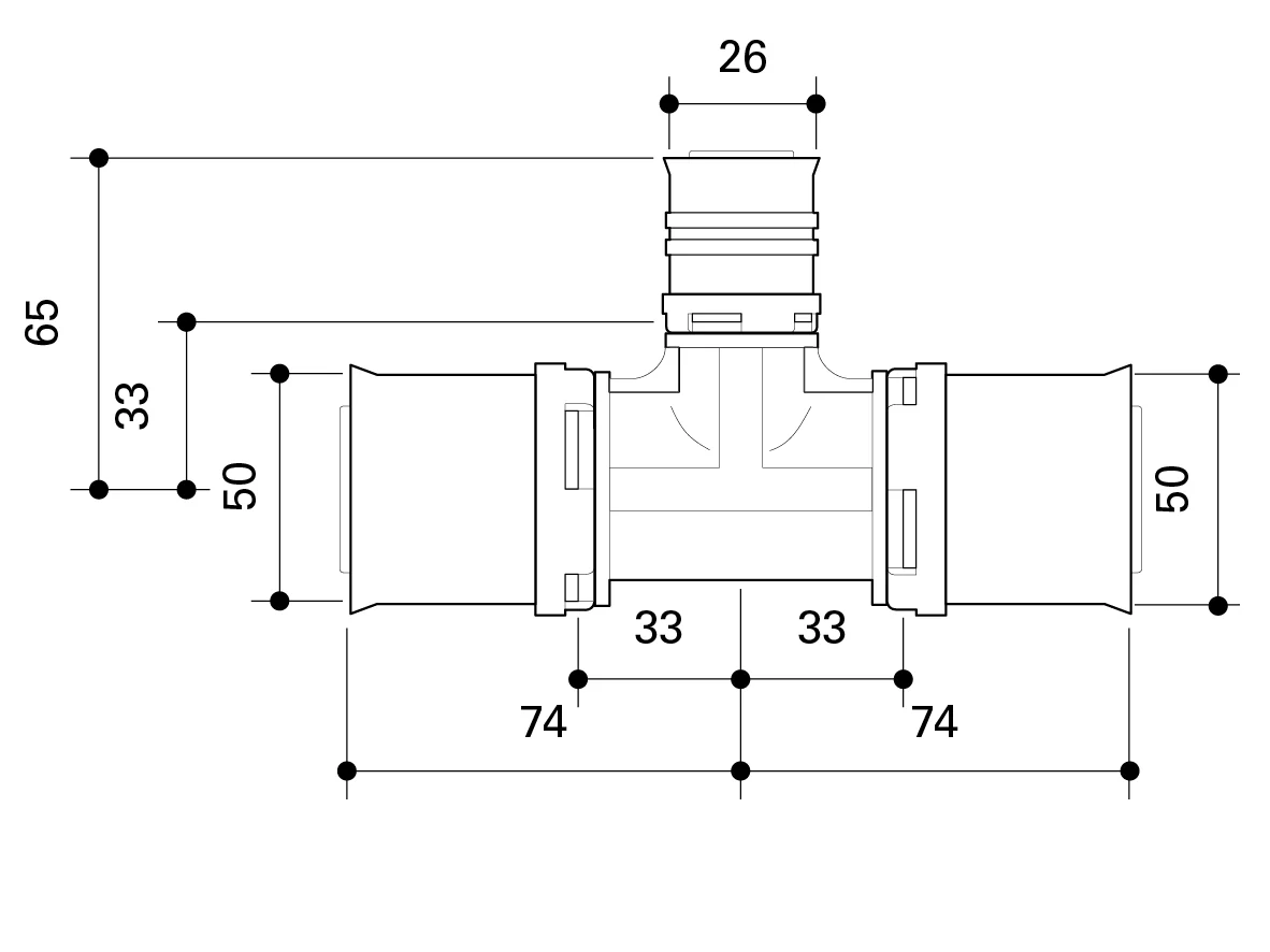 Fränkische Alpex L Reducing Tee PPSU Duo XS 50-26-50 - Image 3