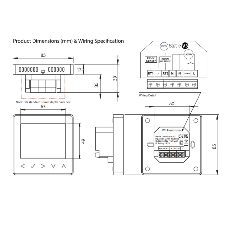 Heatmiser neoStat-e Electric Thermostat (White) V3 - Image 2