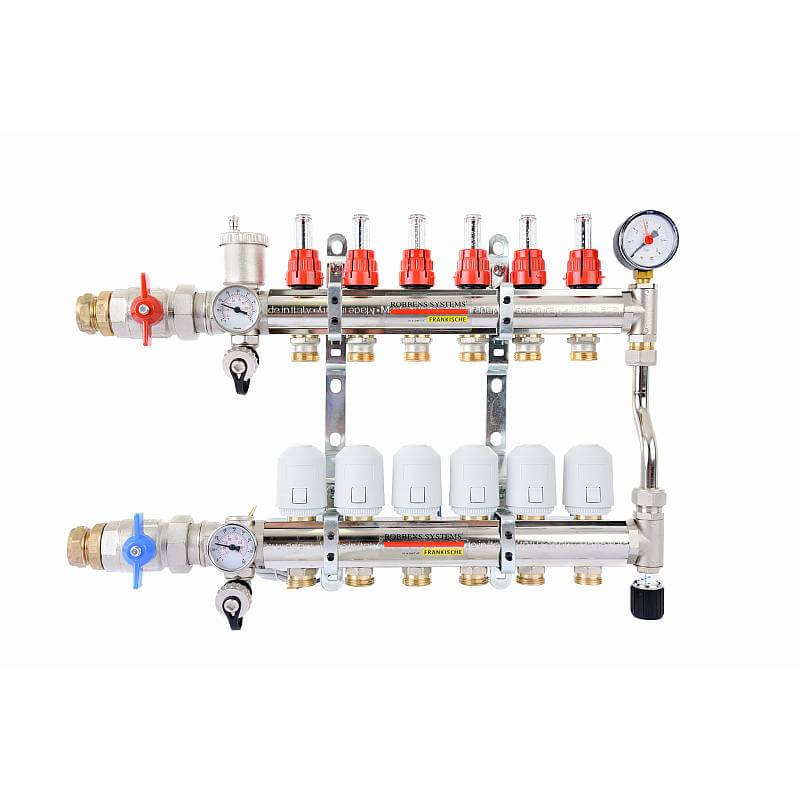 Premium 20 Port Assembled Multizone Manifold for Heat Pumps ( Nickel plated Brass - Pre mounted )