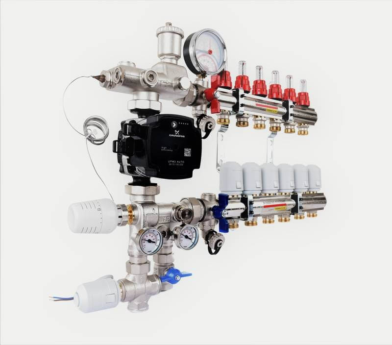 Premium 4 Port Assembled Multizone Manifold for Boilers ( Nickel plated Brass - Pre mounted )