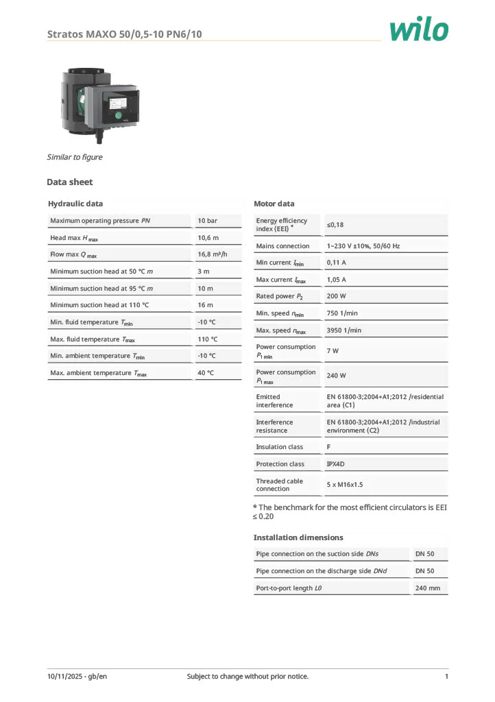 Wilo Stratos MAXO 50/0,5-10 PN6/10-R7 - Image 2