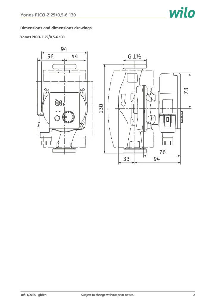 Wilo Yonos PICO-Z 25/0.5-6 130 Secondary Hot Water (Bronze) Pump - Image 3